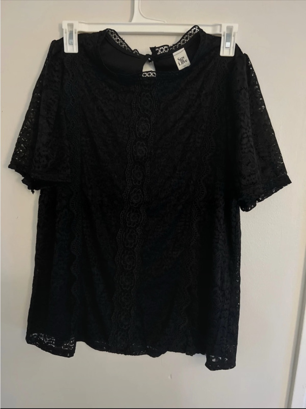 Sew In Love Black Lace Short-Sleeve Blouse